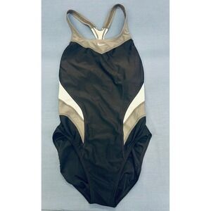 Nike Womens One Piece Competition Swimsuit Black Grey Racerback Sz 12 / 38
